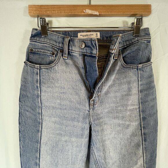 Abercrombie & Fitch High Rise Mom Jeans Two Tone Raw Hem SIZE 25 Womens Y2k A&F - Picture 8 of 8
